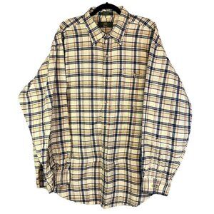 Orvis Vintage Beige Navy Plaid Stripe Men's‎ Extra Large Button Down Shirt